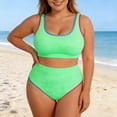 thumbnail image 3 of Ticikt Womens Plus Size Bikini Swimsuit High Waisted Swimsuits Bathing Suit 2 Piece Tummy Control Sporty Two Piece Bathing Suit Ribbed Women 2026,Color:Light Green,Size:L, 3 of 5