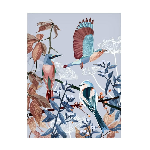 Trademark Fine Art Goed Blauw Birds of Winter Canvas Wall Art