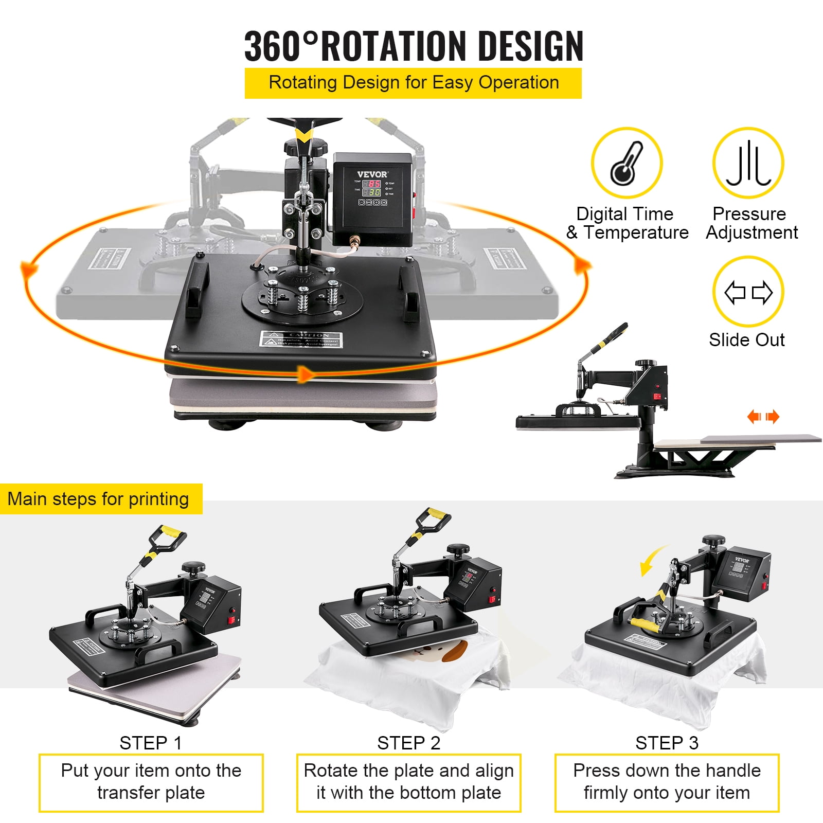 VIFERR Heat Press Machine 5 in 1 Combo Heat Press 12 x 15 Inch Heat  Transfer Machine 360-Degree Swing Away Digital Shirt Printing Multifunction Heat  Transfer Sublimation for T Shirts Mugs Hat Plate 