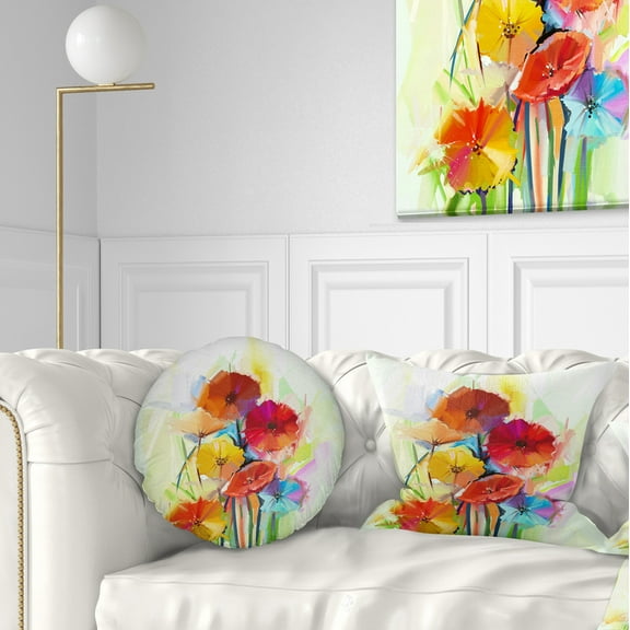 Designart Yellow and Red Gerbera Flowers - Floral Throw Pillow - 12x20
