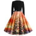 thumbnail image 4 of Christmas Dresses for Women Women's Fashion Round Casual Slim Fit Christmas Print Large Swing Long Sleeve Dress for Holiday Party,Saffron,M, 4 of 5