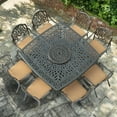thumbnail image 2 of VIVIJASON Outdoor 64" Patio Dining Table for 8 Person, Large Patio Square Dining Table with 24" Lazy Susan, Dark Bronze Cast Aluminum Rustic Patio Table W/Umbrella Hole for Balcony, Porch and Deck, 2 of 7