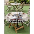 thumbnail image 4 of Outdoor Tablecloths with Umbrella Hole & Zipper, Black White Vintage Gnomes Round Tablecloths 60 Inch, Checkered Retro Art Rustic Waterproof Table Cloth, Patio/Pool/Picnic Table Covers, 4 of 8