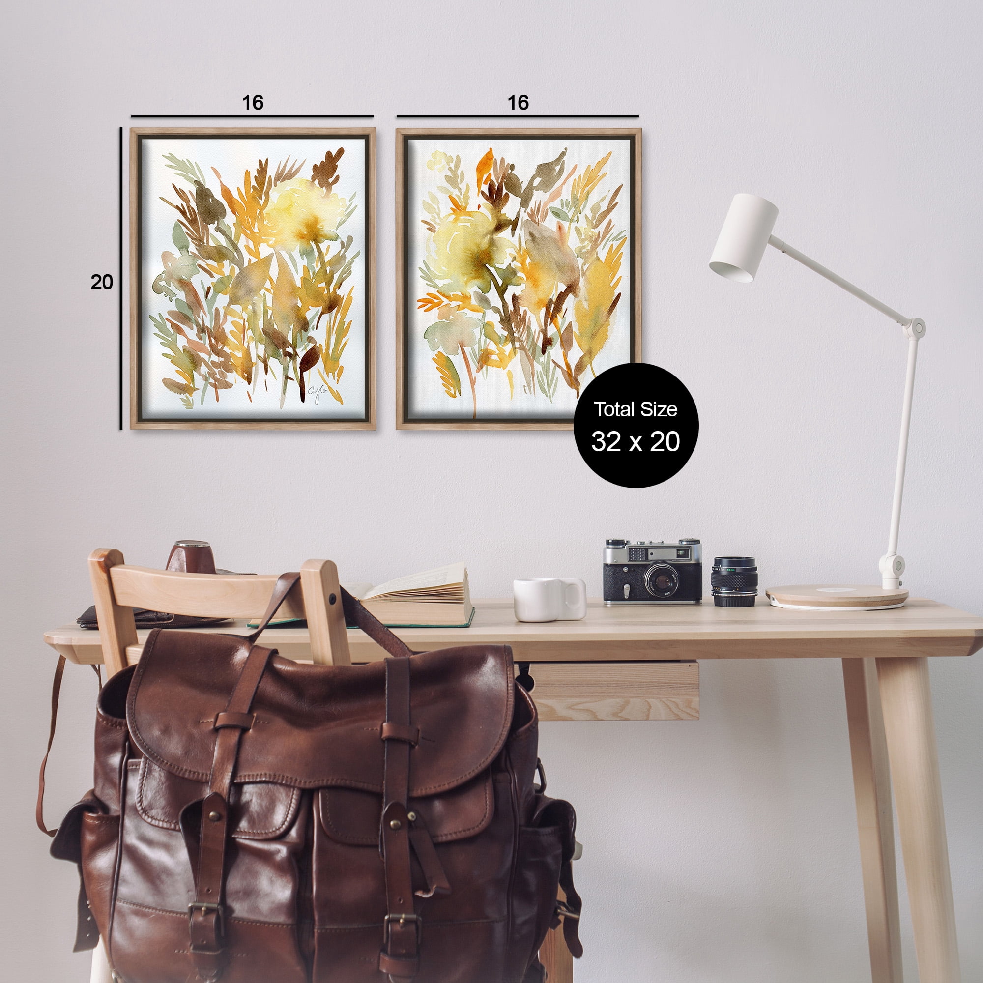Stupell Industries Country Wheat Abstraction Botanical & Floral Painting Brown Floater Framed Canvas Art Print Wall Art, 17 x 21, Set of 2