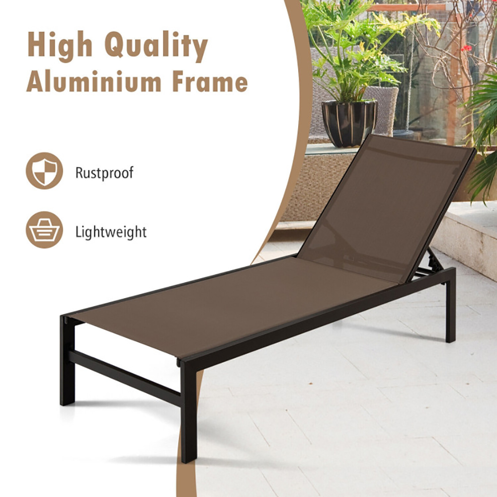 Aimee Lii 6-Position Chaise Lounge Chairs with Rustproof Aluminium Frame, Patio Loungers, Brown