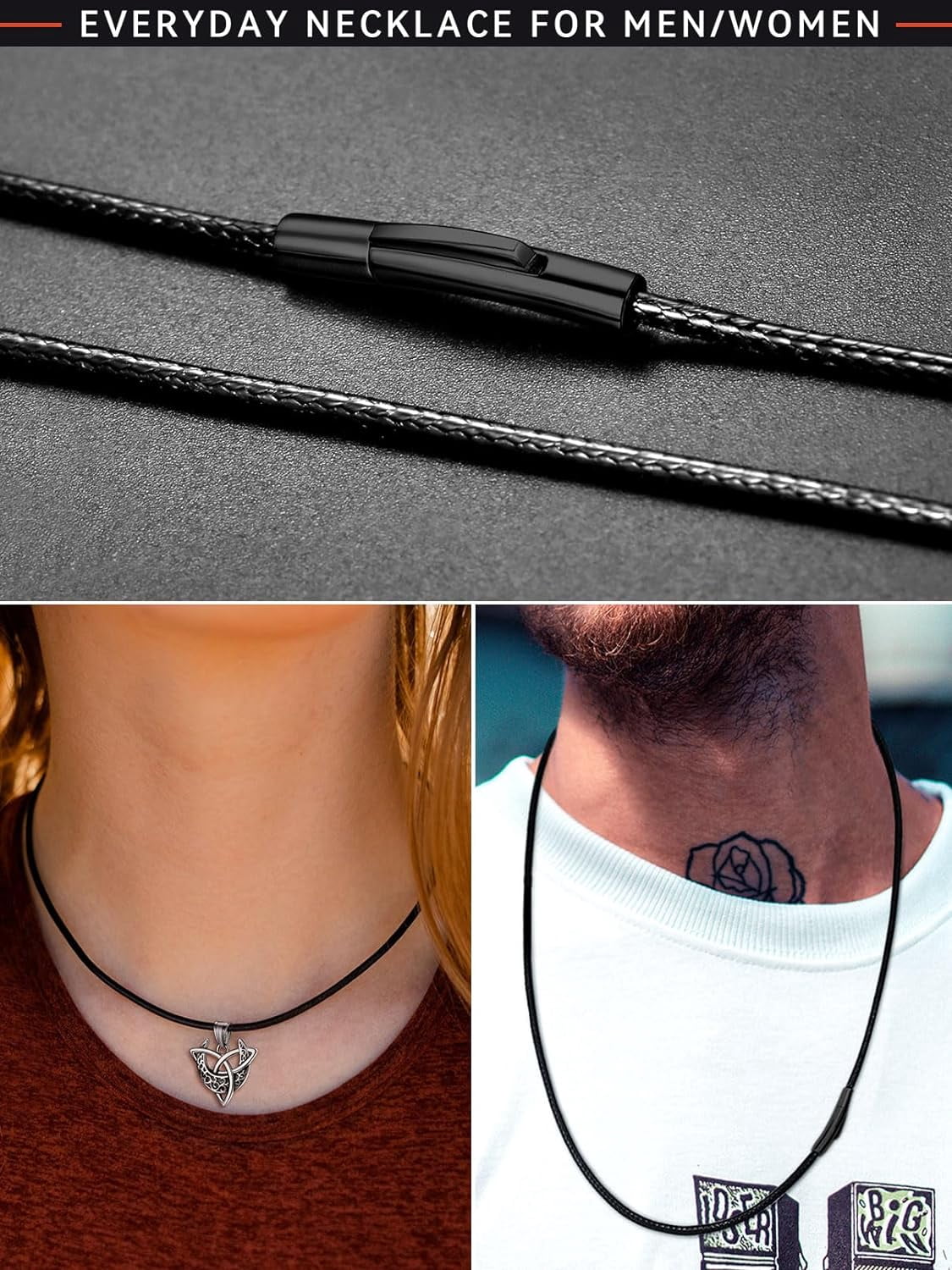Braided Leather 2Mm/3Mm Necklace Cord For Men With Stainless Steel Snap Clasp, Waterproof Woven Wax Rope Chain For Pendant With Delicate Gift Box[o1403]