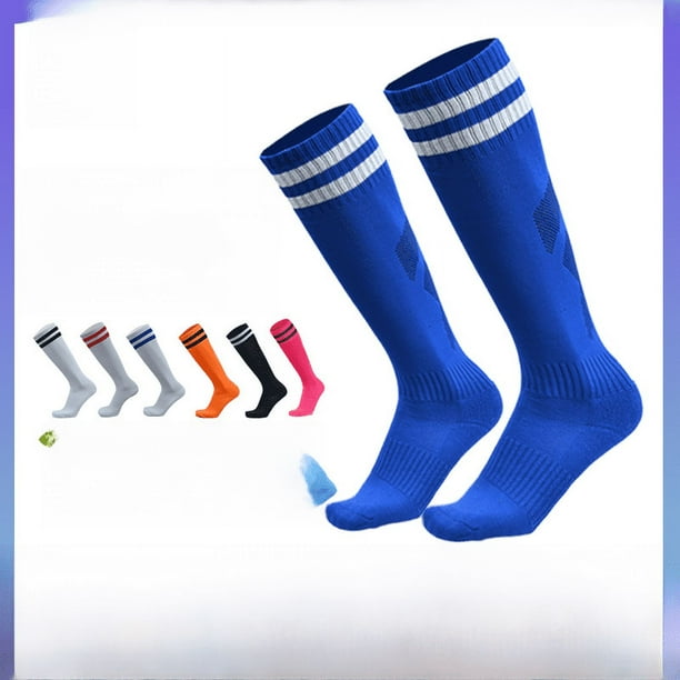 Calcetines de fútbol con base de toalla, de tubo largo, con absorción de humedad, antideslizantes, calcetines deportivos a rayas hasta la rodilla, calcetines de fútbol para niños