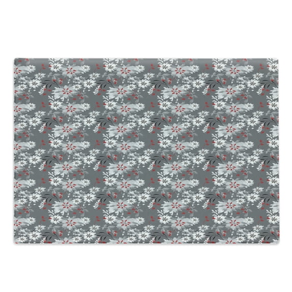 Floral Cutting Board, Spring Season Illustration with Greyscale Backdrop Nature Composition, Decorative Tempered Glass Cutting and Serving Board, Large Size, Pale Grey Vermilion Grey, by Ambesonne
