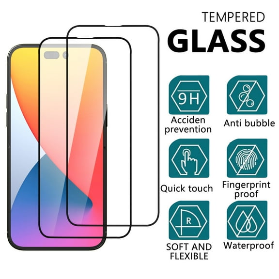 Xhy iPhone 14 Pro Screen Protector 6.1 Inch,2 Pack HD Clear Black Border Tempered Glass 9H Hardness Scratch Resistant Bubble Free Rugged Durable Easy Installation