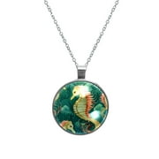 Hippocampus Glass Design Circular Pendant Necklace - Stylish Women's Fashion Jewelry by XYZ Brand