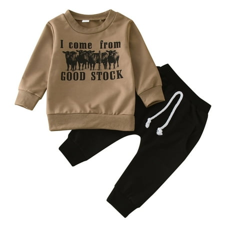 

Baby Boy Cute Clothes Cow Long Sleeve Sweatshirt Tops Drawstring Pants 2Pcs Toddler Boy Winter Clothes