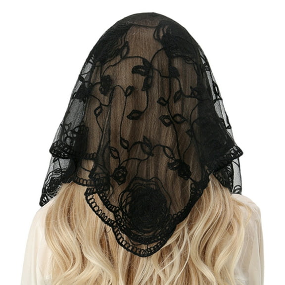 Yauxim Veil Popular Lace Mantilla Head Veil for Catholic Vintage Head Covering Scarf Flower Shawl Women Neckwear