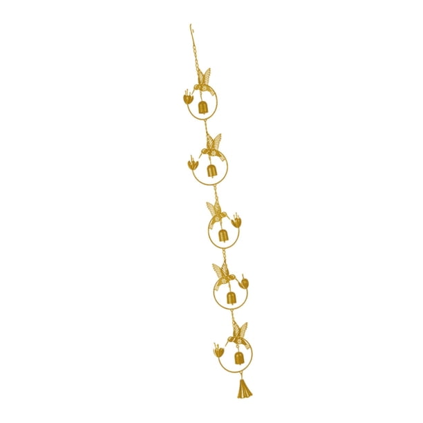 Campana de viento con forma de colibrí, cadena de lluvia decorativa, desviador de agua, para porche, exteriores, drenaje, jardín, decoración Oro