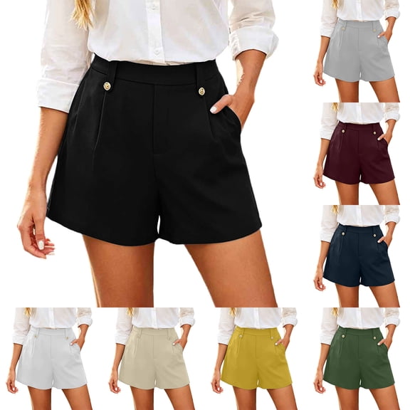 Yievot Dress Shorts for Women High Waist Button Summer Business Casual Office Shorts with Pockets