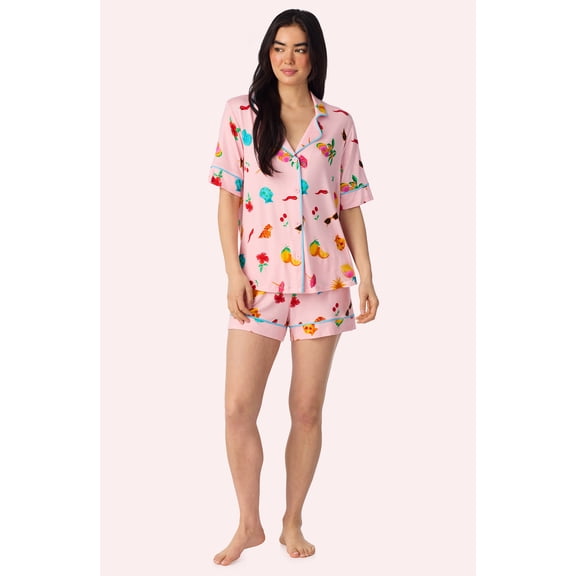 Room Service Womens Stretch Jersey Pajama Set - Short Sleeve Button Down Top & Shorts