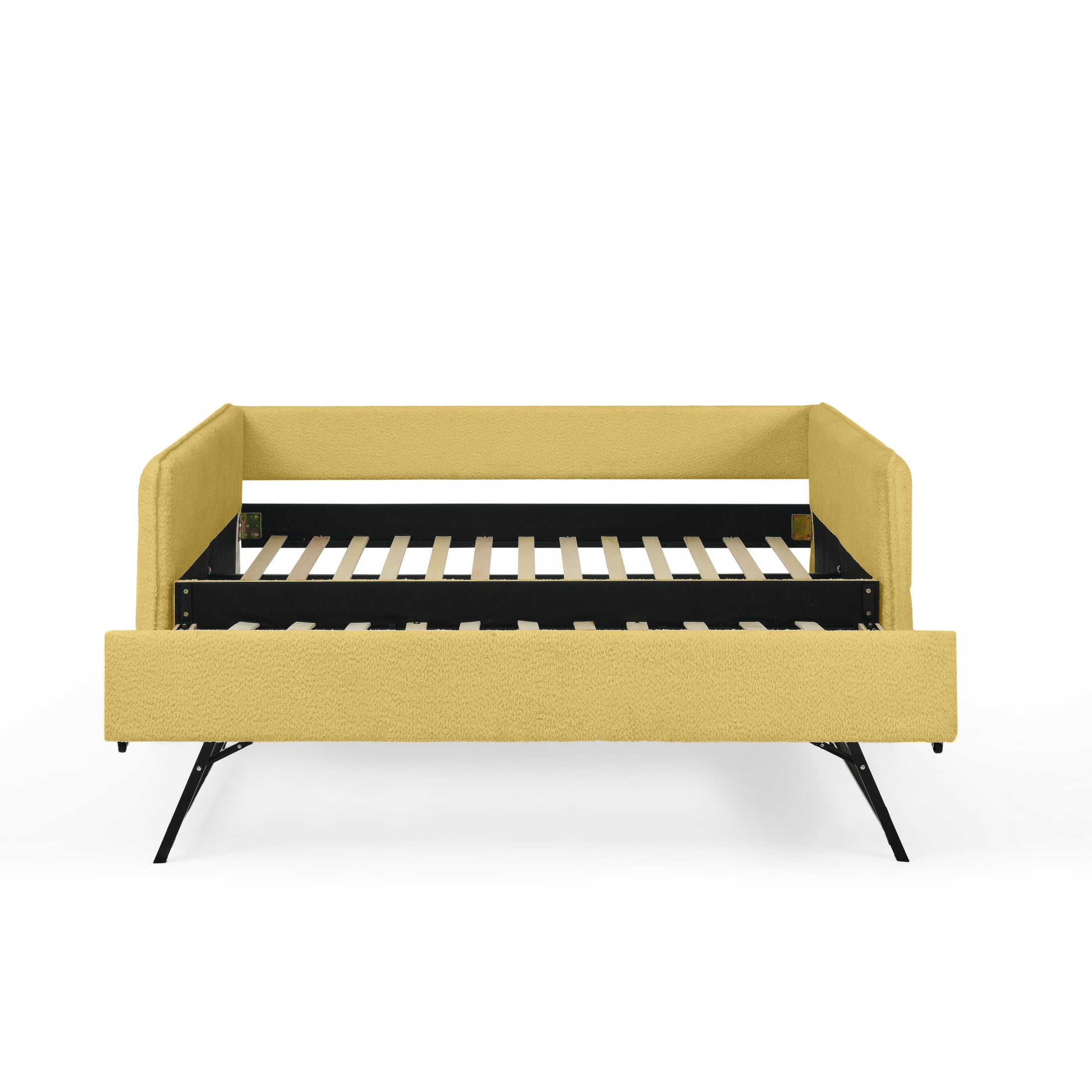 Noble House Zenton Full Size Boucle Daybed, Tufted Sofa Bed Frame with Trundle, Modern Guest Sleeper Couch, Yellow