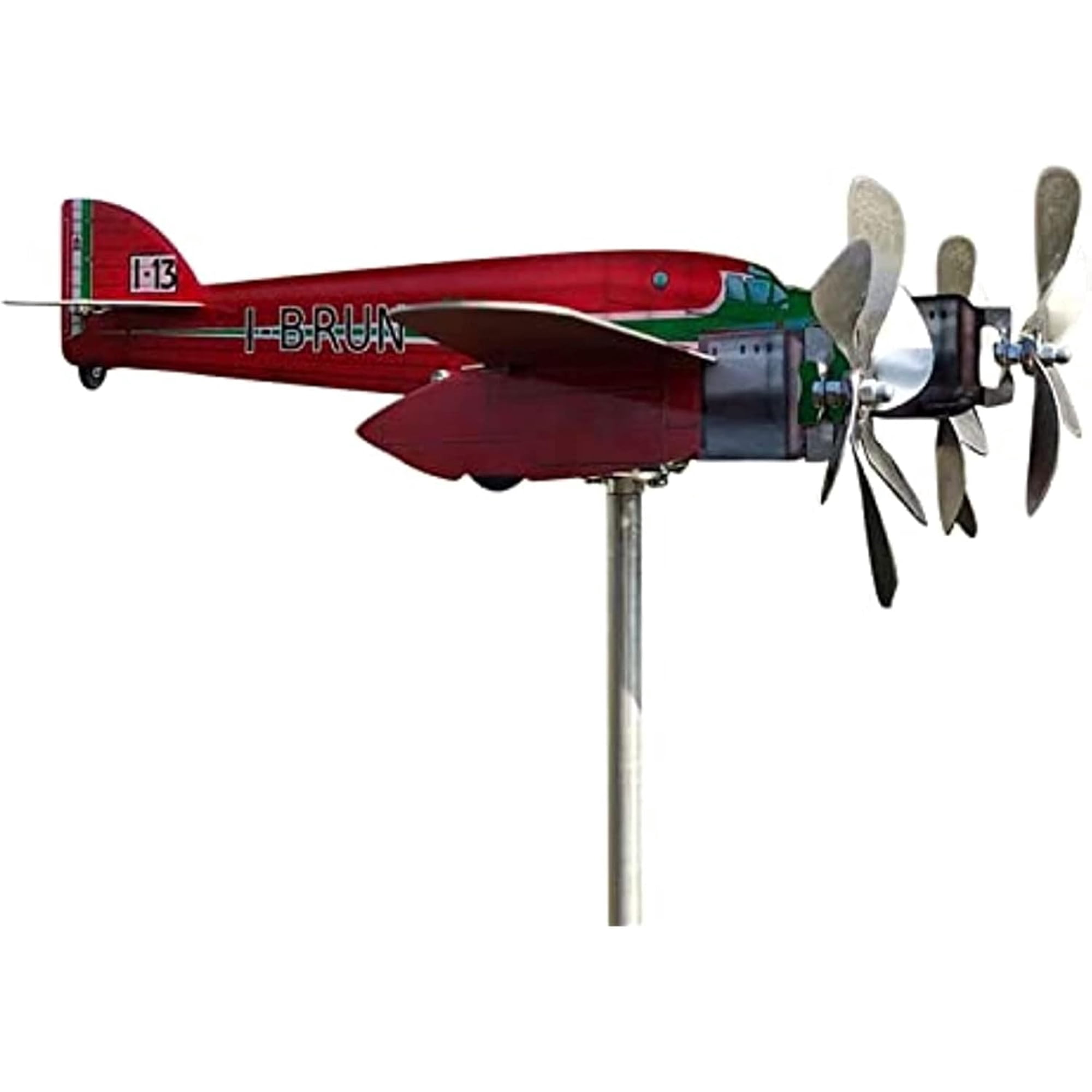Airplane Weathervane Kinetic Metal Wind Spinner, Red, 11.8 In