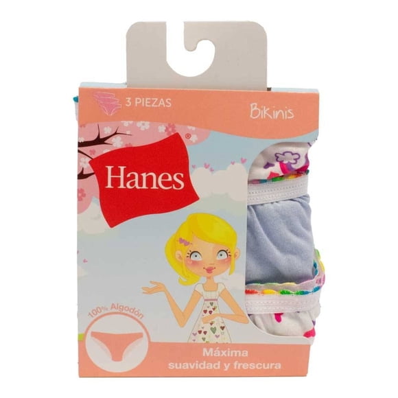 Bikinis Hanes para Niña Diseño Liso Multicolor 3 Piezas Talla 8