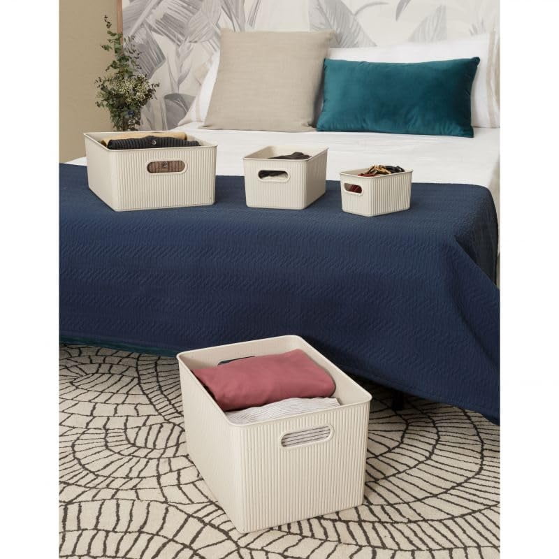 Superio Ribbed Collection - Decorative Plastic Open Home Storage Bins Organizer Baskets, Eco (Parent) Container Boxes for Organizing Closet Shelves Drawer Shelf (Bin - Extra Large (22 Liter)- 4 Pack)