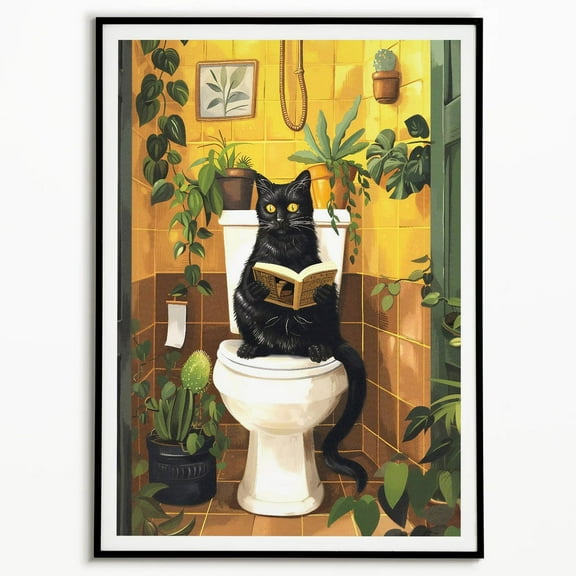 Poster Bathroom Art Prints, Funny Animal Poster, Gifts For Cat People, Restroom Art, Toilet Art Print, Toilet Wall Art - No Framed, Vintage Wall Art, Hot Trend!, 8x12