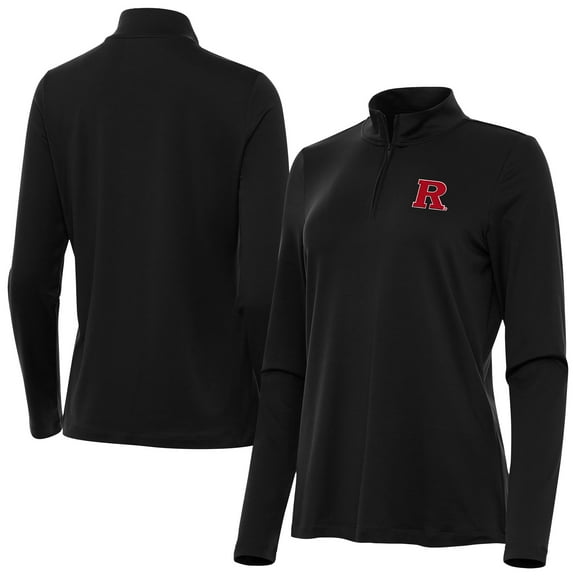 Women's Antigua Black Rutgers Scarlet Knights Reprocess Quarter-Zip Top