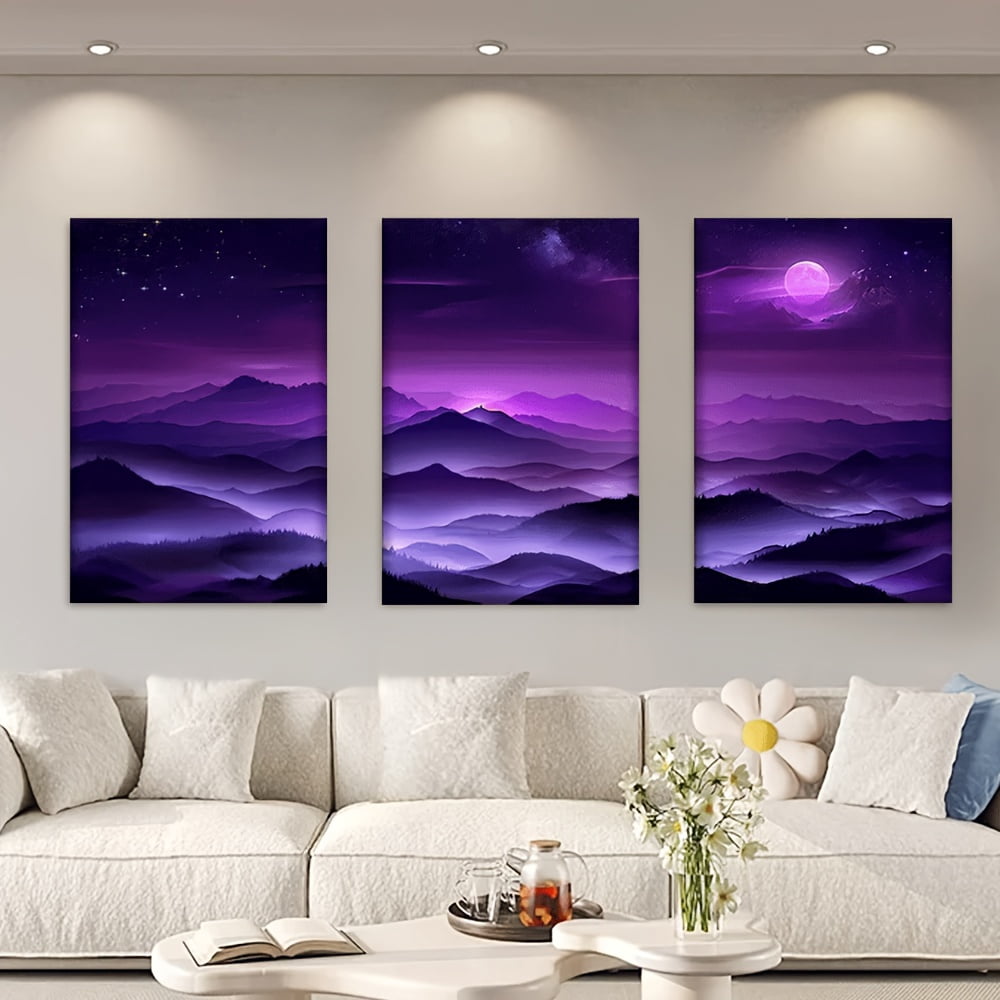 3pcs/set, Canvas painting--Unframed, Stunning purple nebula, Wall decoration, bedroom, living room, library, office, cafe, bar, abstract art, perfect birthday, holiday gift,