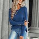 thumbnail image 5 of Top de mujer con cuello redondo y mangas largas con hombros caídos, jersey de corte informal a la moda para mujer, azul oscuro XL, 5 of 8