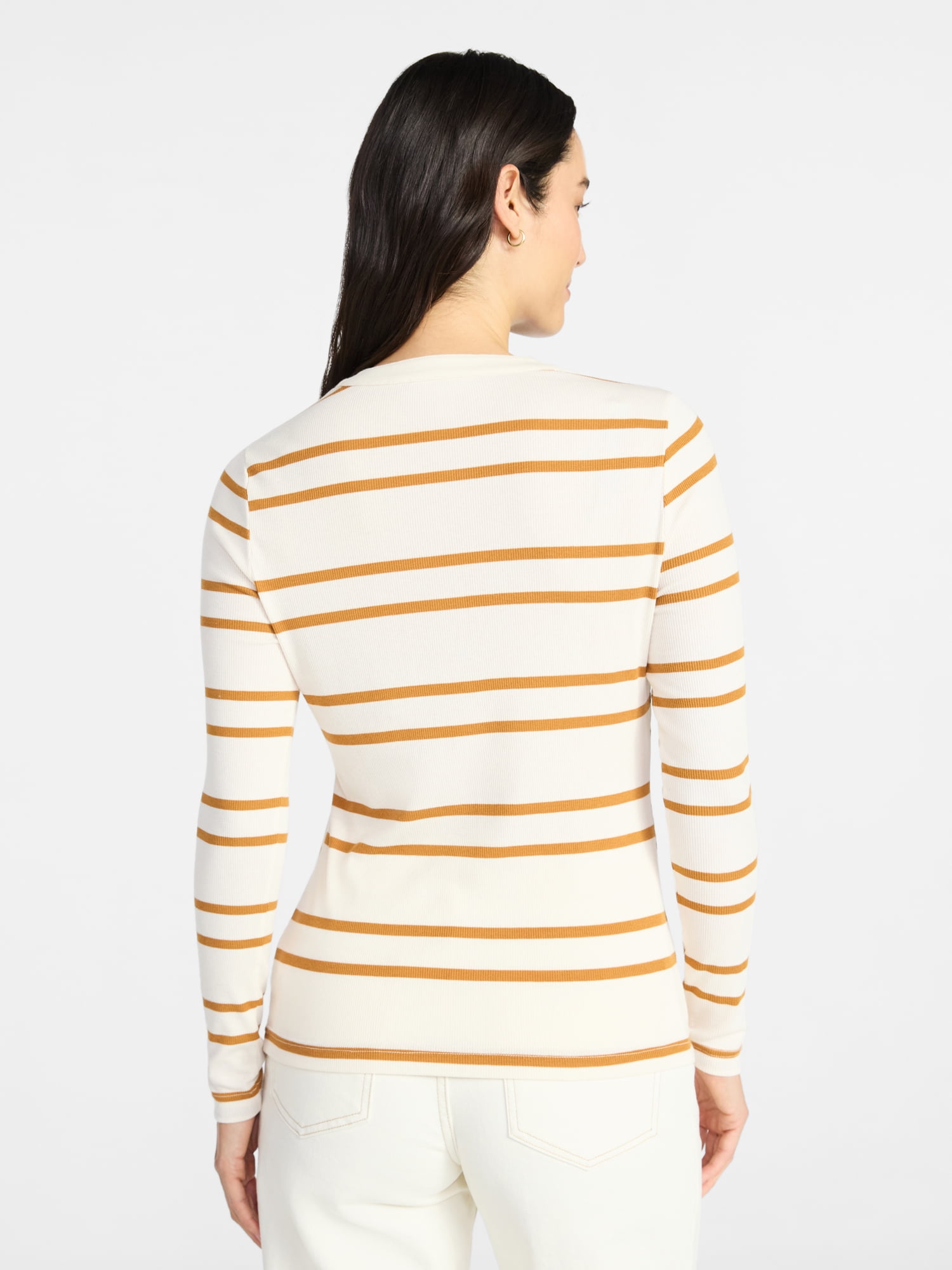 Time and Tru Women's Striped Henley with Long Sleeves, Sizes XS-XXXL