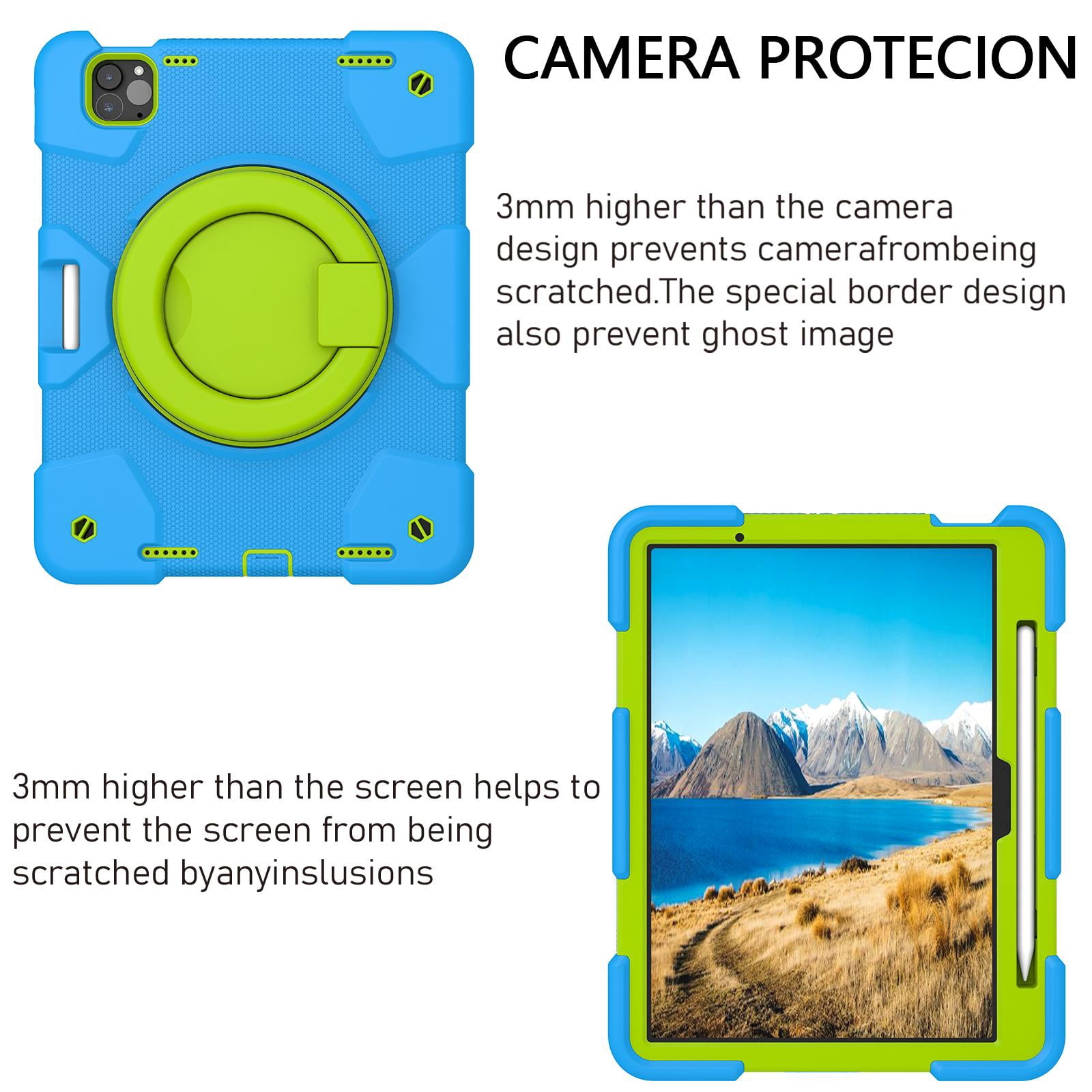 Allytechgroup Rugged Tablet Case for Apple iPad Air 11 Inch M3 2025/ iPad Air 11 Inch M2 2024, with Pencil Holder + Rotating Stand + Shoulder Strap Heavy Duty Protective Drop Proof Kids Friendly Cover
