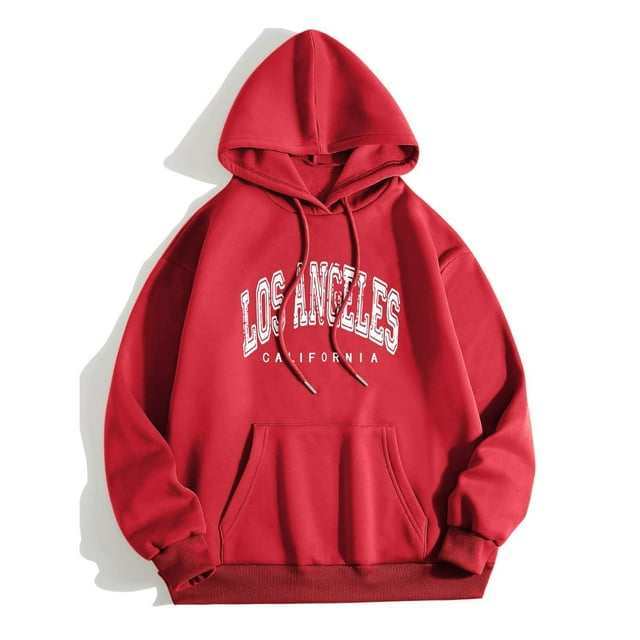 Chandails à Capuchon pour Femmes Sweat à Capuche Graphique Surdimensionné pour Automne Imprimé Lettre Minimaliste Décontracté Épaule Tombante Sweat à Capuche Col Rond Femmes Vin TG