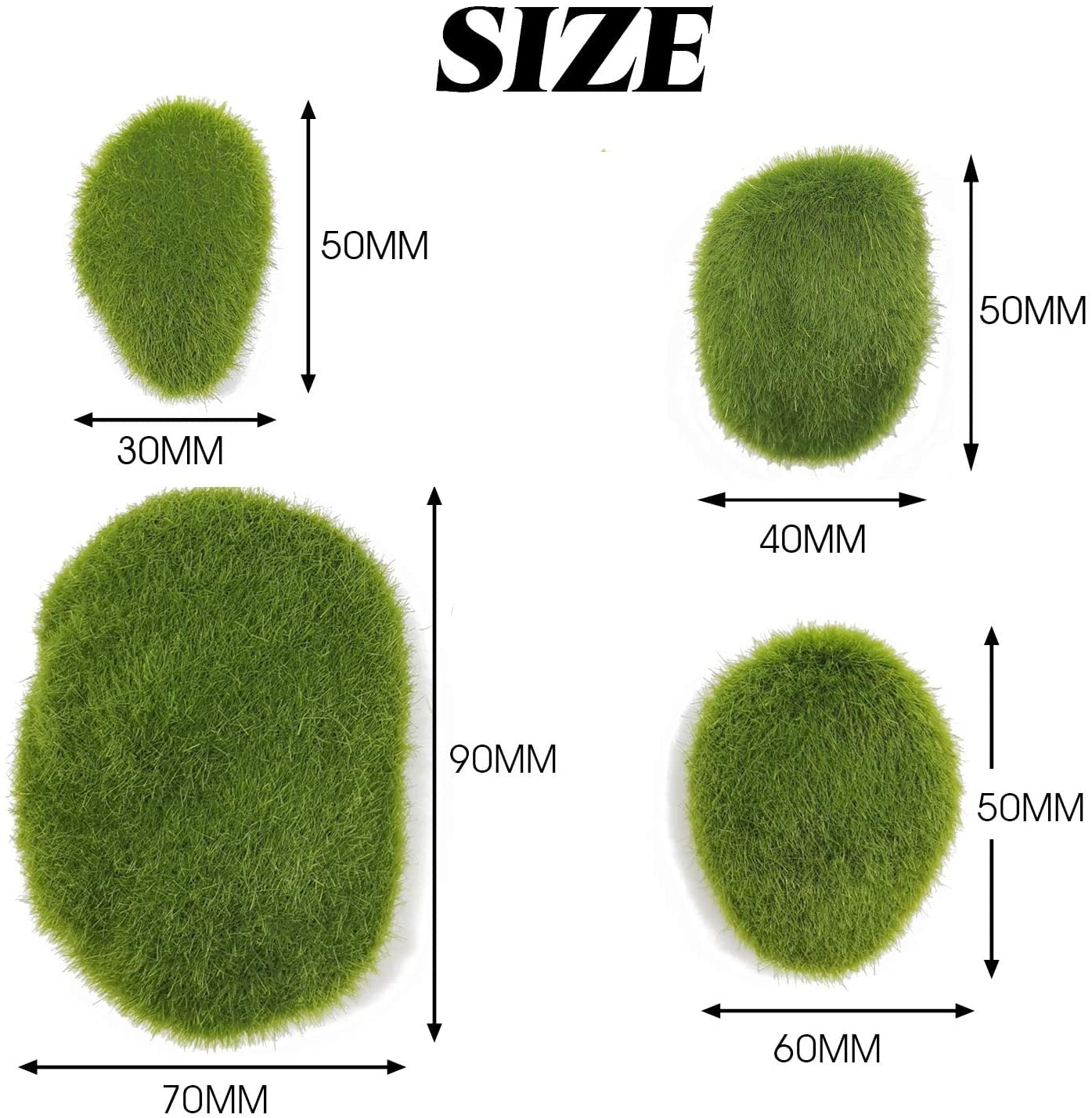 40PCS Artificial Moss Rocks (4 Sizes), Green Moss Decor for Floral Arrangements, Fairy Gardens & Crafting
