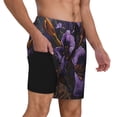 thumbnail image 2 of Naloa Ornate Purple Floral Vase Print Men Swim Trunks with Compression Liner ,Board Shorts,Men's Swim Shorts with Drawstring and Elastic Waistband-XX-Large, 2 of 6