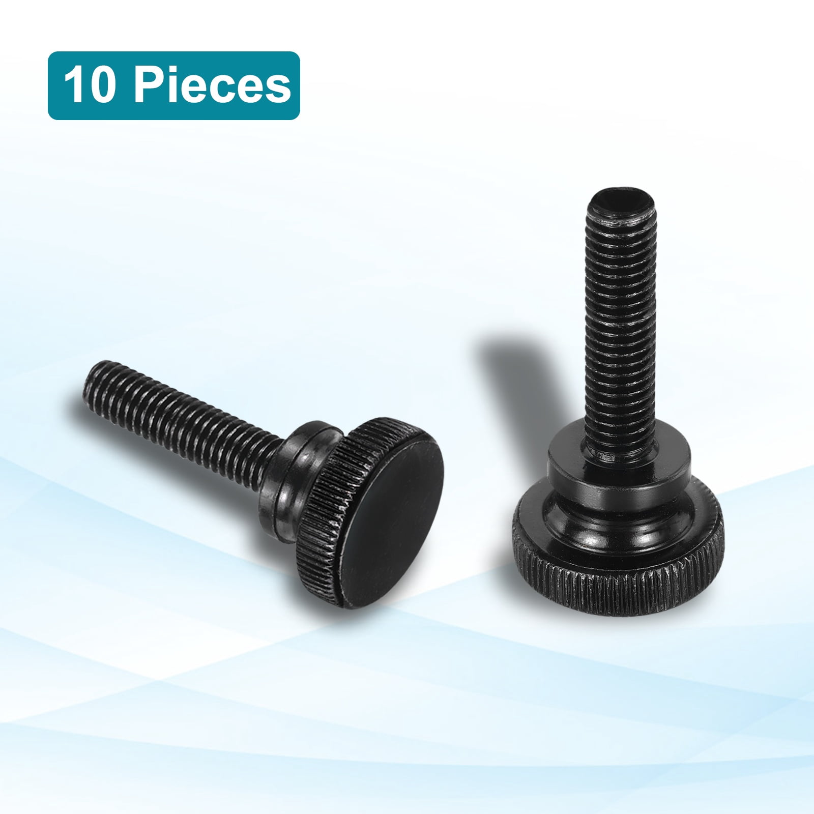 Uxcell M8x35mm Knurled Thumb Screws, Black Steel Flat Head Thumb Screws Zinc Plated Metric Knurled Head Bolts with Shoulder Grip Knobs Hand Tighten Thread Fasteners, 10 Pcs