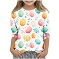 thumbnail image 1 of T-shirt Graphique de Pâques pour Enfants Manches 3/4 Col Rond Mélange de Coton Doux avec Imprimé de Vacances pour Garçons et Filles, 1 of 8