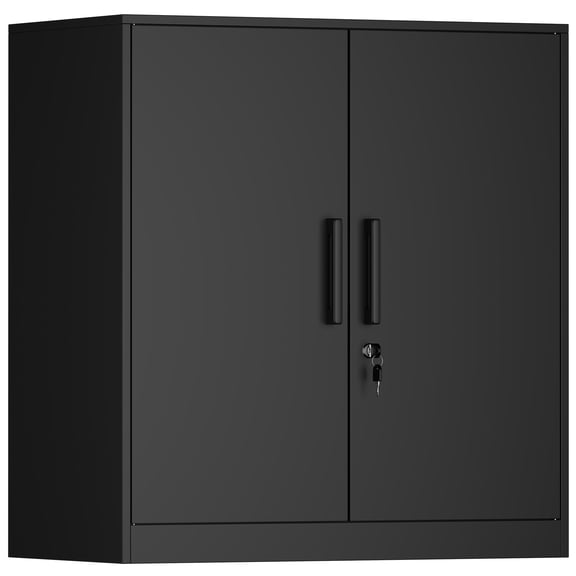 Lockable Metal Wall Mount Garage Cabinet with Handle, Black
