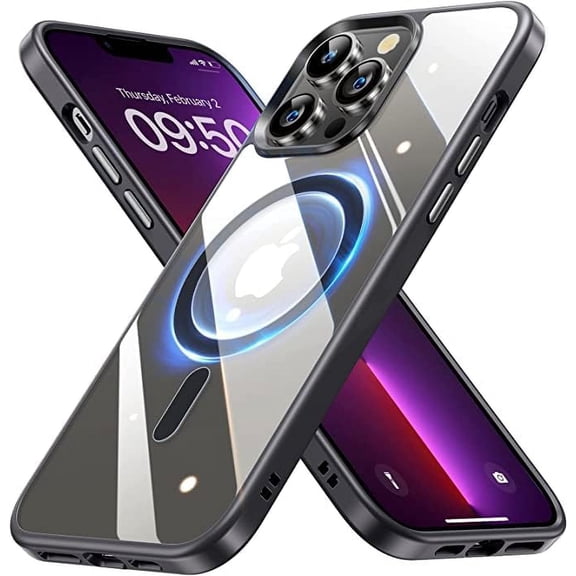 Entronix Magnetic Clear Case Compatible with iPhone 12 Pro Max, Soft Edges Transparent Cover, Black