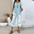 thumbnail image 3 of 2 Piece Sets for Women Summer Lounge Sets Printed Capris Wide Leg Crop Pants Travel Beach Vacation Outfits,Sky Blue,XL, 3 of 5