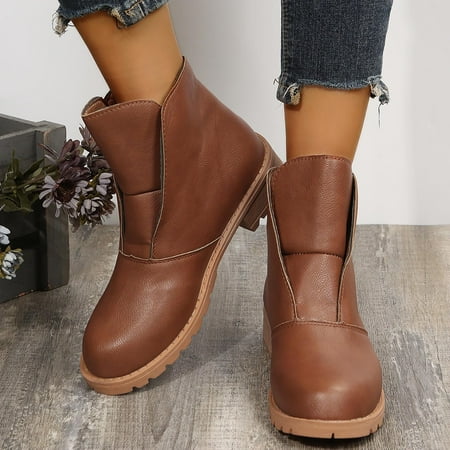 

Women Casual Boots Retro Round Toe Shoes Boots Plus Size Slip On Boots