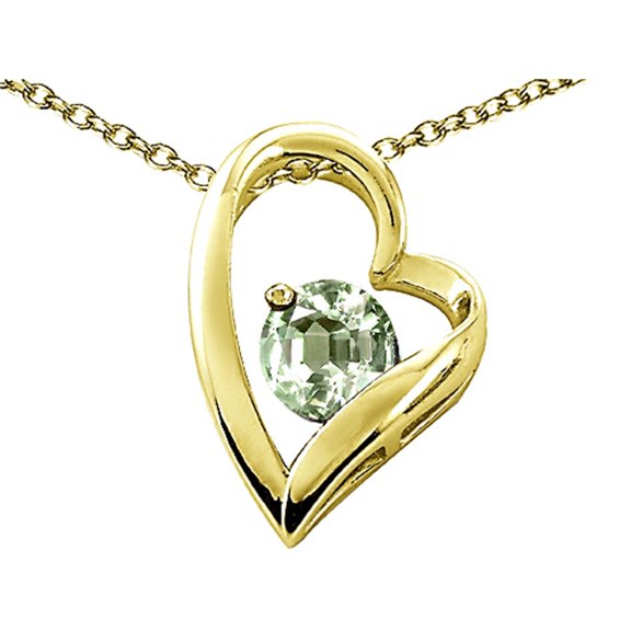 Tommaso Design� Heart Shape Round 7mm Green Amethyst Pendant Necklace