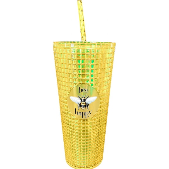 Spoontiques 19575 Bee Happy Diamond Cup with Straw