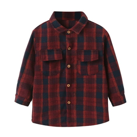 

Qufokar Carters Winter Hat Boys Jacket Kids Toddler Baby Boys Girls Flannel Shirt Jacket Plaid Long Sleeve Lapel Button Fall Shirt Coat Outwear