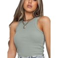 thumbnail image 4 of Kmbangi Women's Summer Slim Knit Tank Tops, Solid Color Sleeveless Round Neck Ribbed Crop Tops Causal Streetwear, 4 of 7