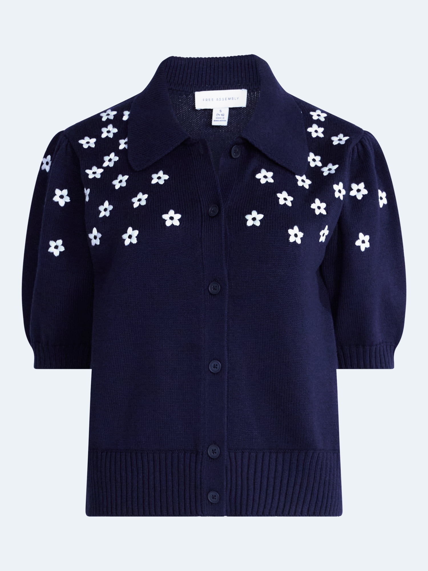 Free Assembly Women's and Women's Plus Embroidered Cardigan Sweater with Elbow Sleeves, Sizes XS-4X