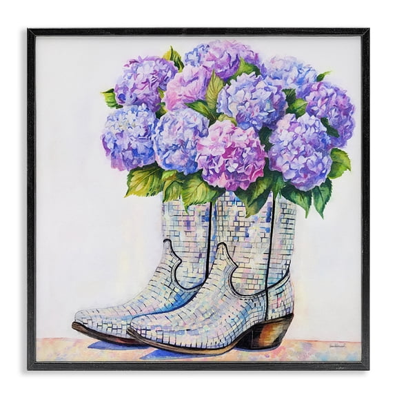 Stupell Industries Hydrangea Filled Cowgirl Boots Floral Painting Black Framed Art Print Wall Art, 12 x 12