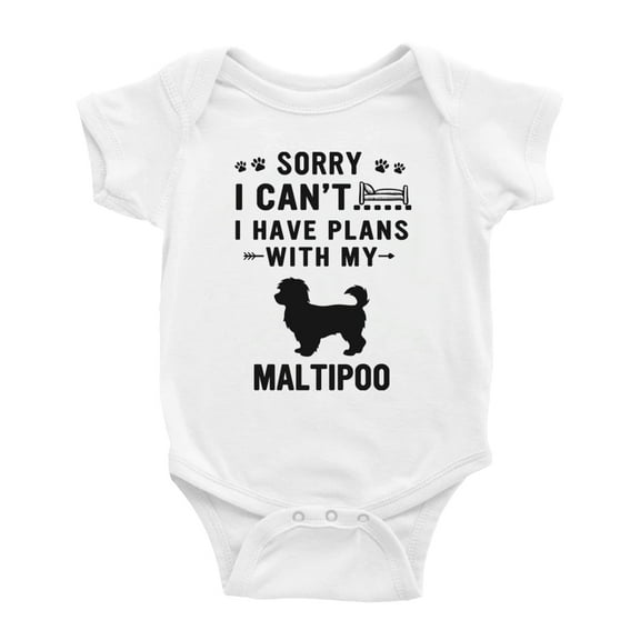 Sorry I Can't I Have Plans With My Maltipoo Love Pet Dog Cute Baby Romper (White, 3-6 Months)