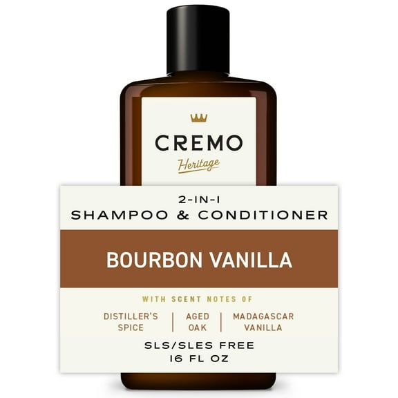 Cremo 2-in-1 Mens Shampoo & Conditioner, Bourbon Vanilla Scent, 16 fl oz, Cleanses & Moisturizes Hair