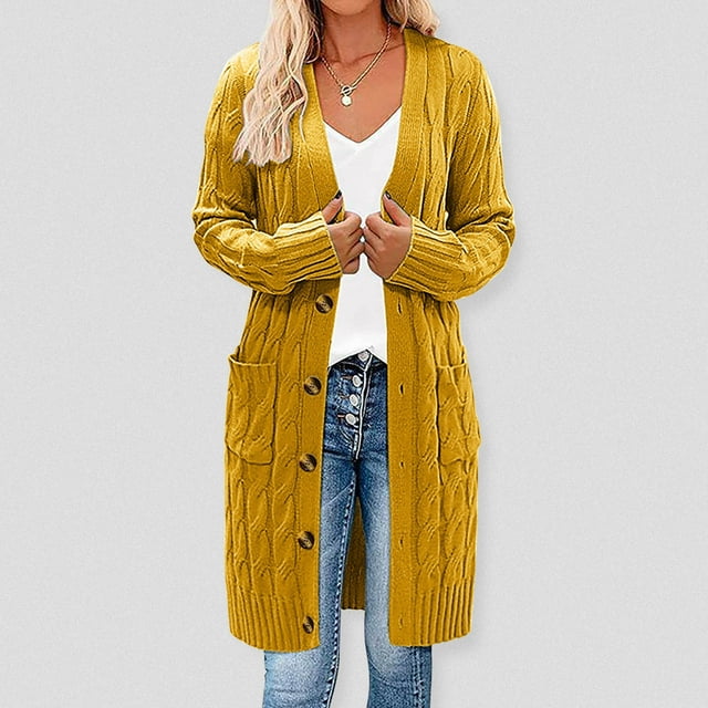 Puntoco - Cárdigan largo de punto de cable de manga larga para mujer, suéter con botones delanteros abiertos, ropa de abrigo Puntoco Puntoco-2393