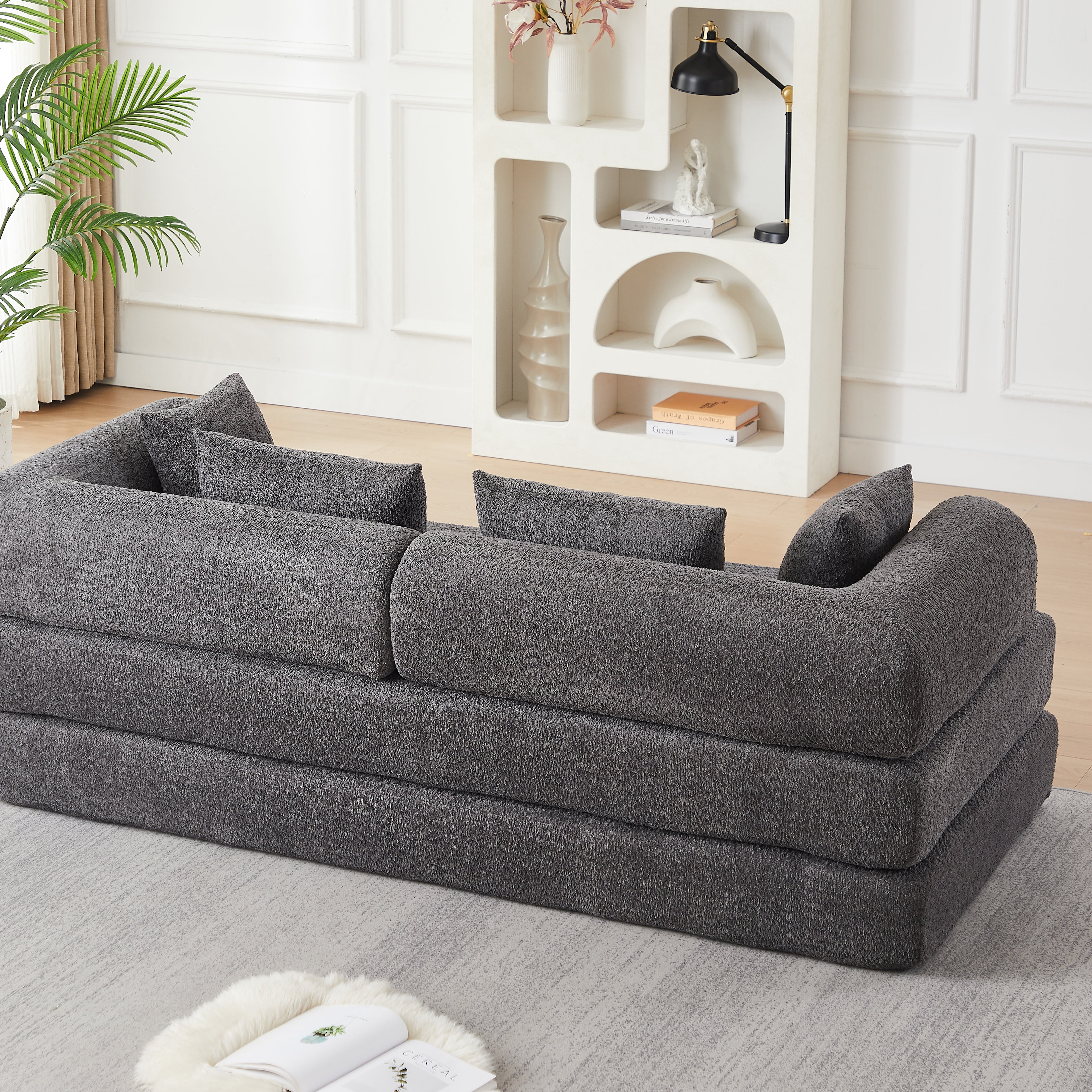 Sleeper Sofa 78.9 Inch with Chenille Fabric and Modular Design, Convertible Floor Sofa Bed and Folding Mattress Couch with Removable Armrests, Gray