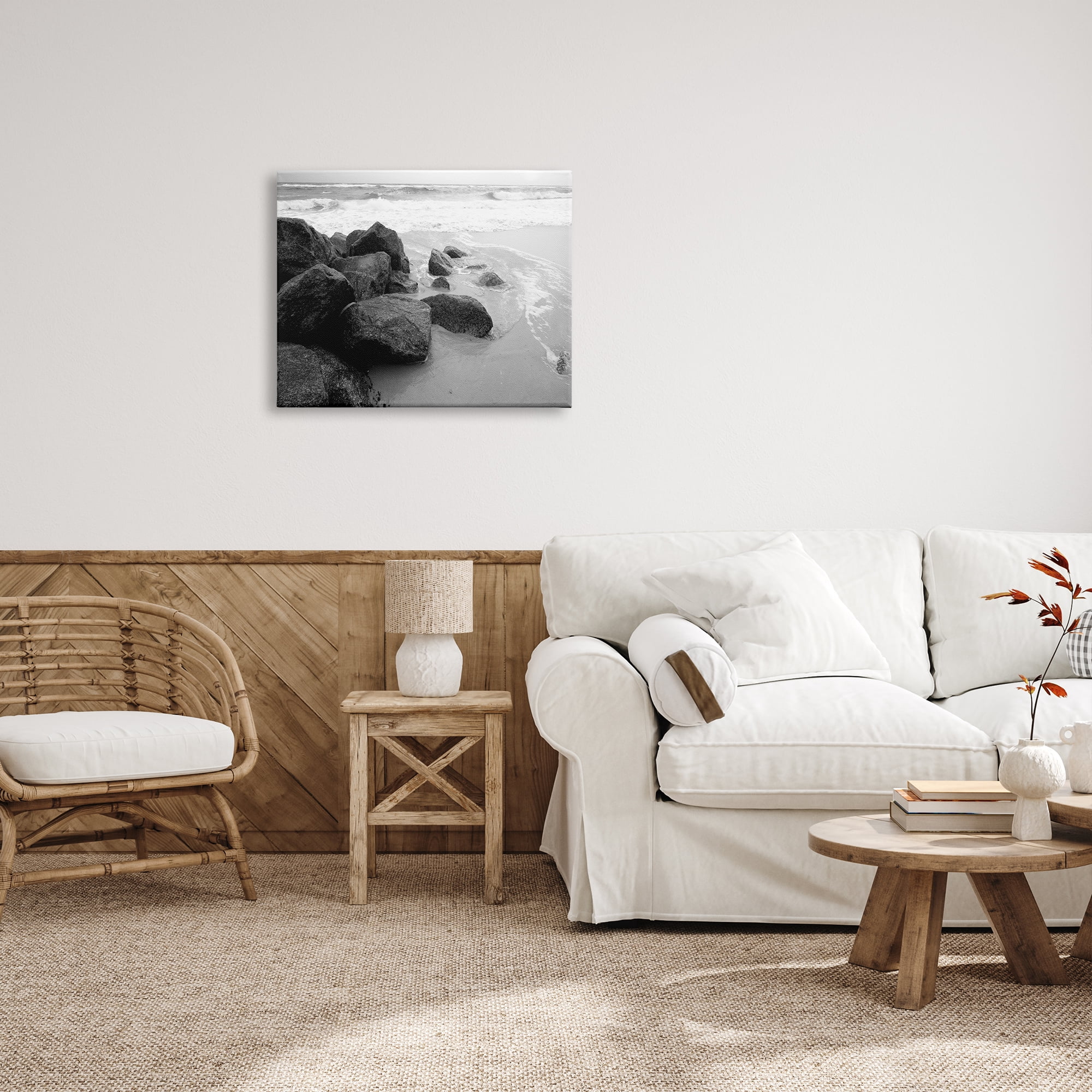 Stupell Indtries Incoming Tide Nautical Beach Coast Black White Photography,30 x 24,Design by Bill Carson Photography