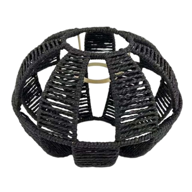 Pantalla de cuerda tejida a mano, pantalla de lámpara colgante, lámpara de pie de linterna, cubiertas de lámpara de techo rústicas, pantalla de lámpar negro